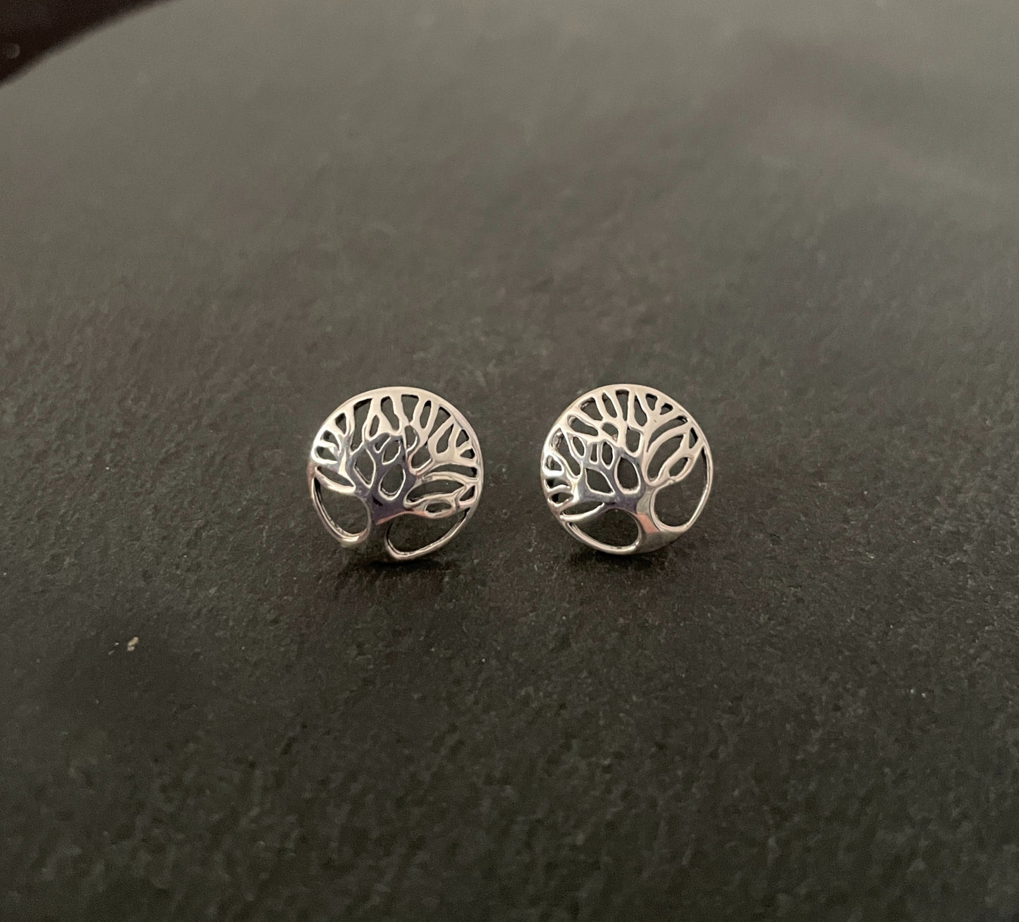 Round Silver Tree of Life Stud Earrings image 0