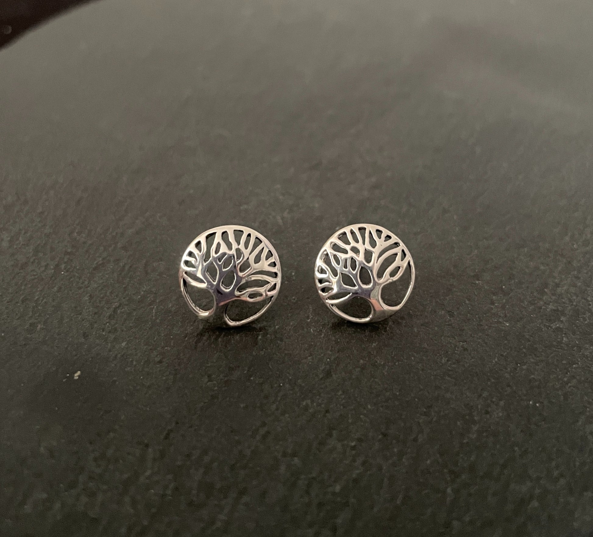 Round Silver Tree of Life Stud Earrings image 0