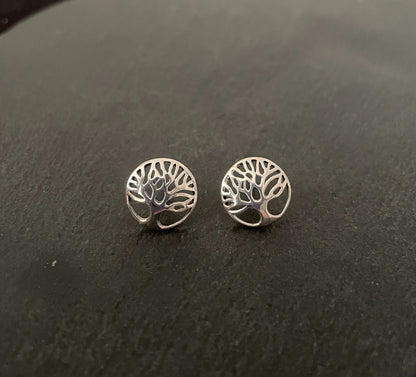 Round Silver Tree of Life Stud Earrings image 0