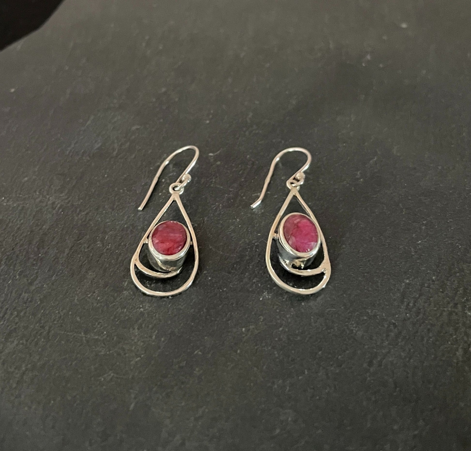 Ruby and Silver Oval Earrings image 1