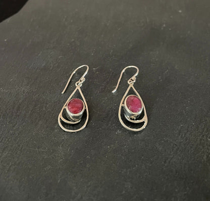 Ruby and Silver Oval Earrings image 1
