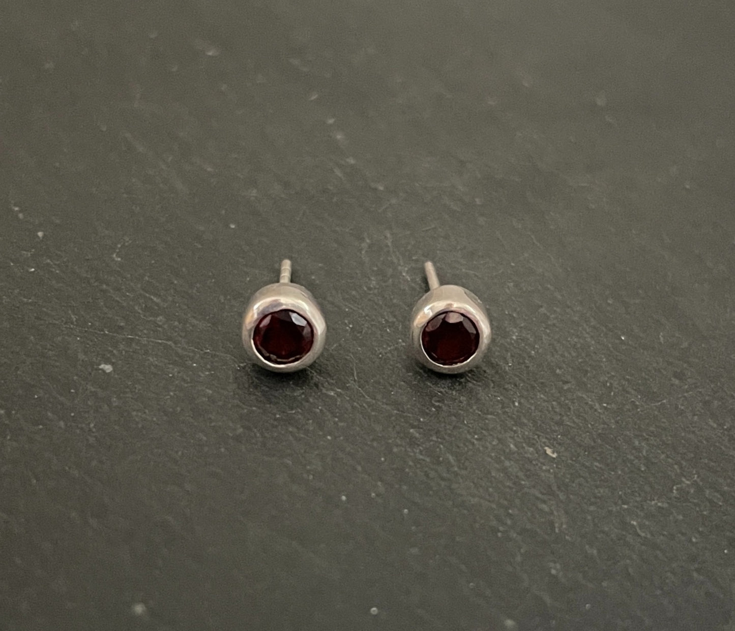 Round Garnet and Silver Studs image 0