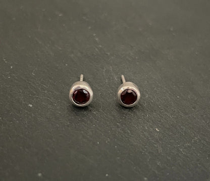 Round Garnet and Silver Studs image 0