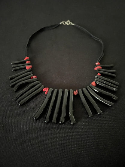 Black Bamboo and Bead Necklace image 3