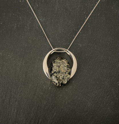 Green Amber and Silver Pendant image 0