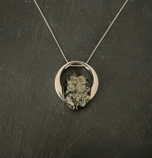 Green Amber and Silver Pendant image 0
