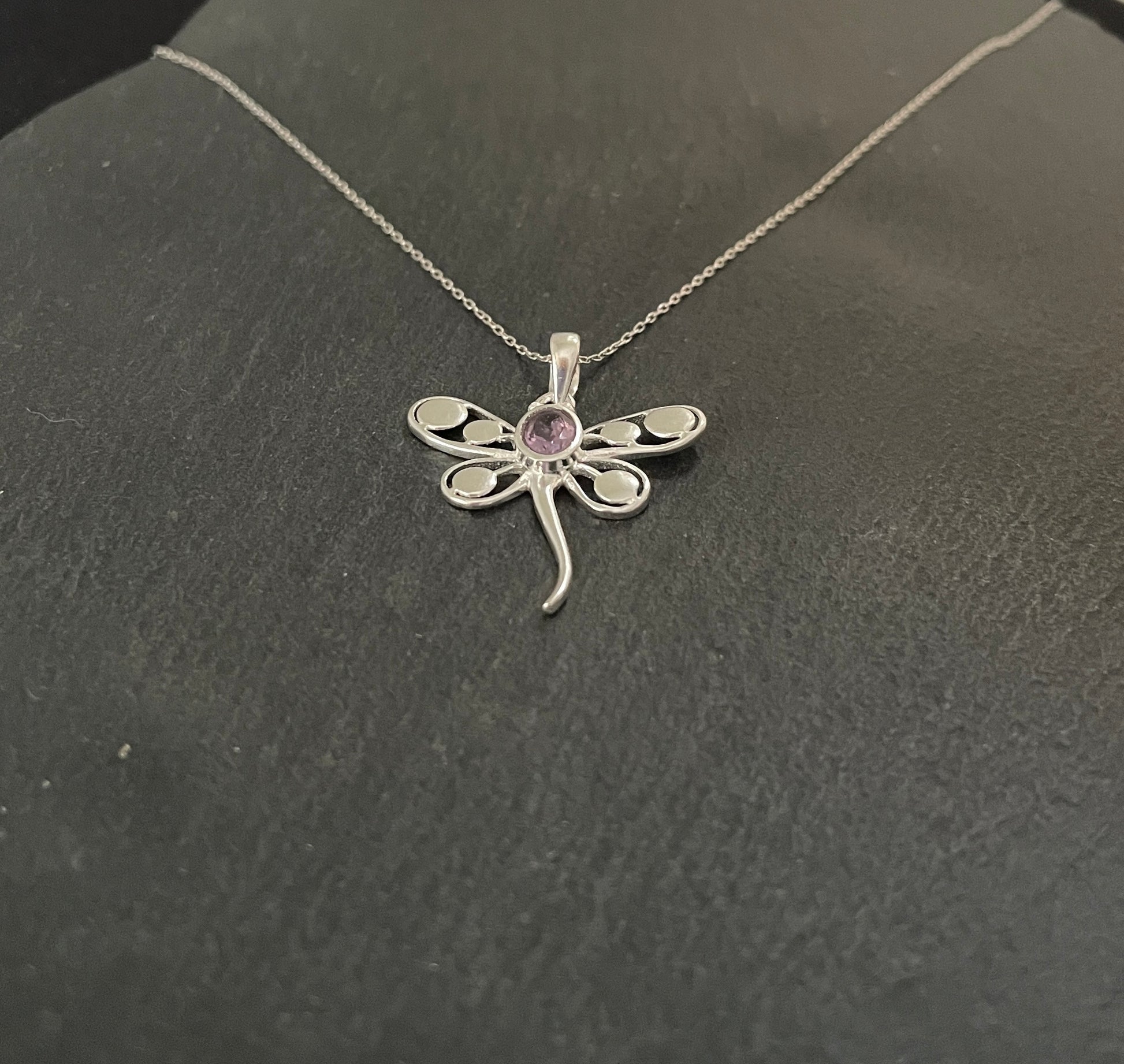 Amethyst and Silver Dragonfly Pendant image 1