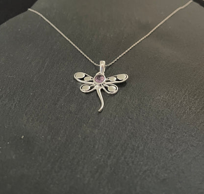 Amethyst and Silver Dragonfly Pendant image 1