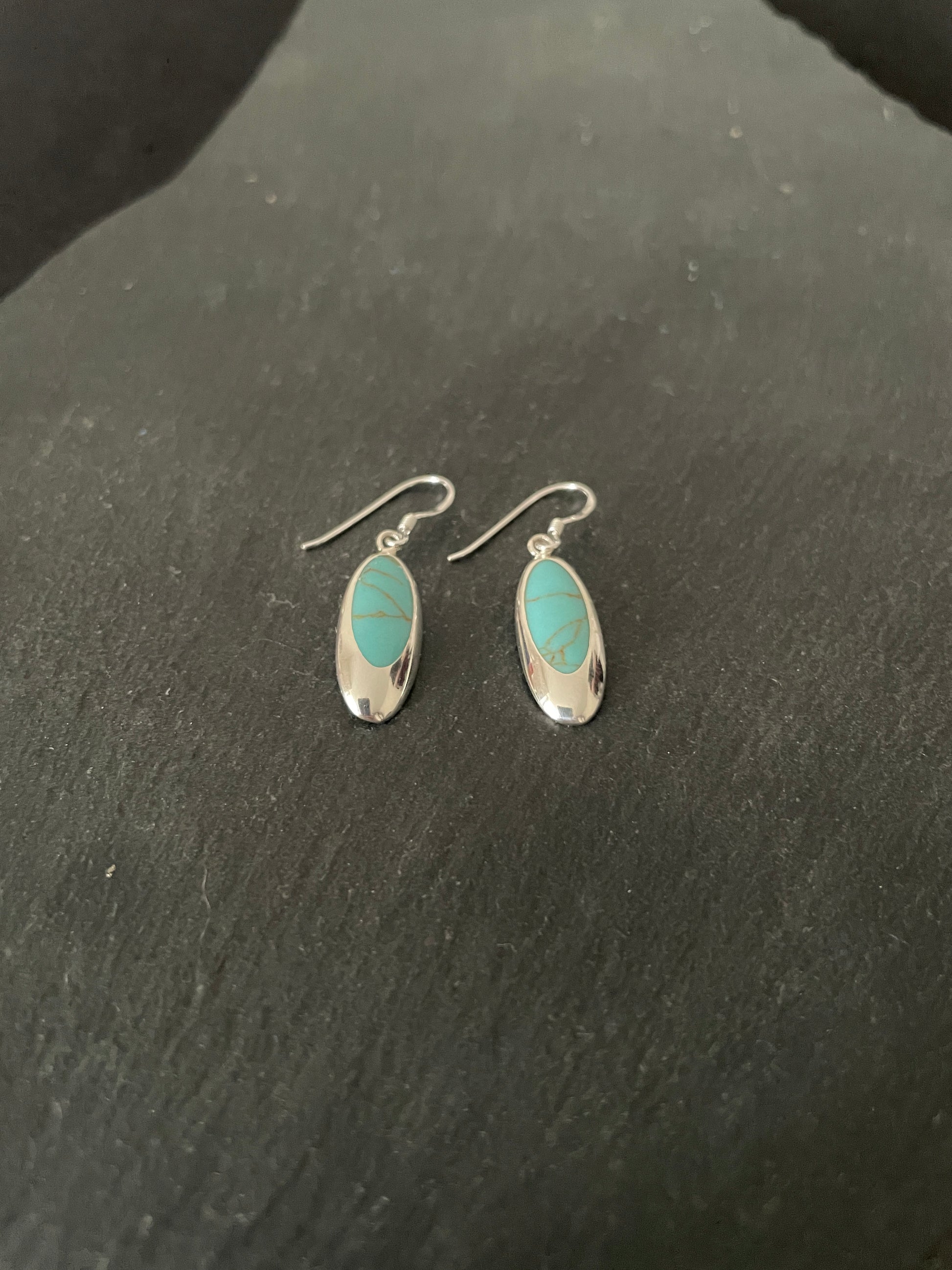 Turquoise and Silver Oval Earrings image 1