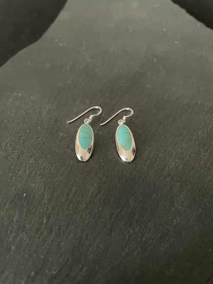 Turquoise and Silver Oval Earrings image 1