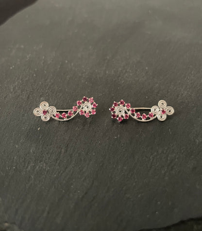 Swirl Flower Cubic Zirconia Ear Climbers image 0