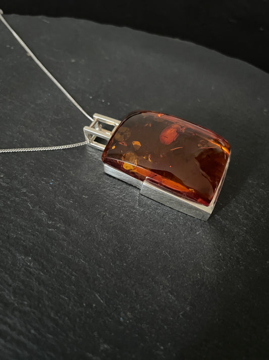 Amber Pendant with Handmade Silver Pendant image 1