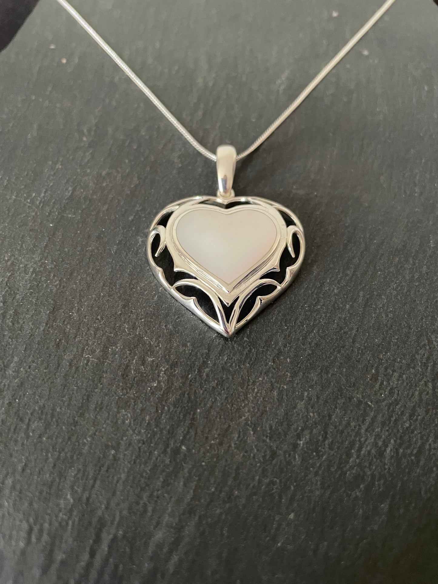 Mother of Pearl and Silver Heart Pendant image 1