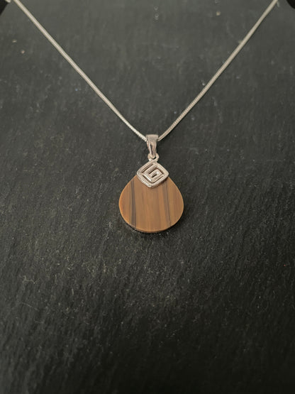 Tiger's Eye Teardrop and Silver Pendant image 1