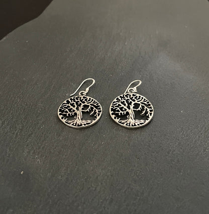 Round Silver Tree Earrings image 1