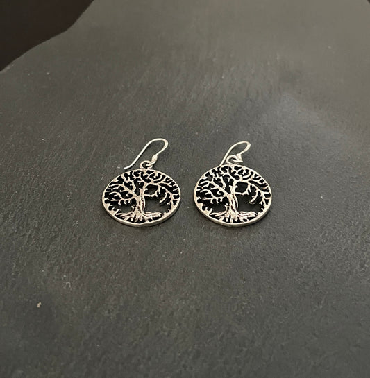 Round Silver Tree Earrings image 1
