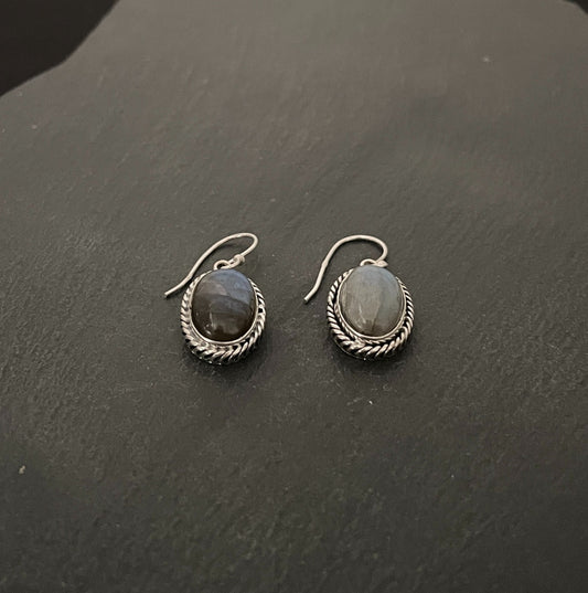 Labradorite and Silver Oval Earrings image 1