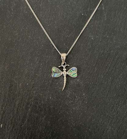 Dragonfly Paua Shell and Silver Pendant image 0