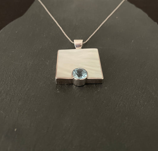 Blue Topaz and Mother of Pearl Pendant image 1
