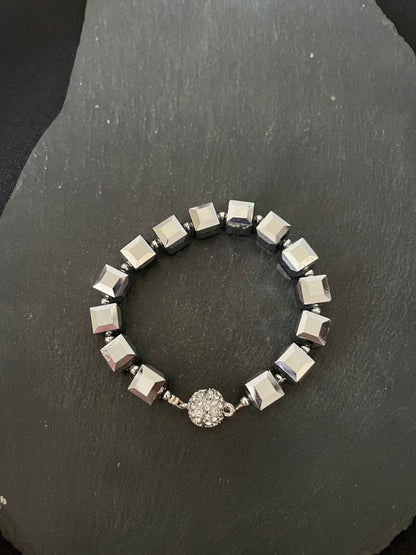 Square Silver Coloured Bead Bracelet image 1