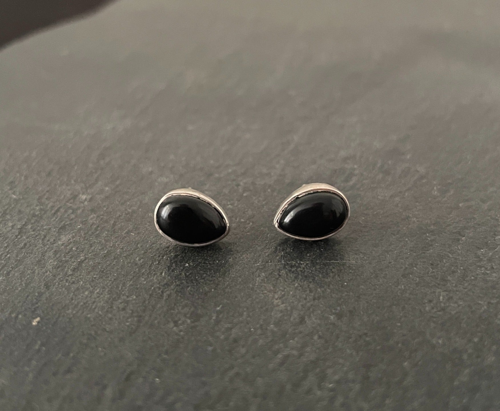 Black Onyx Teardrop Stud Earrings image 0