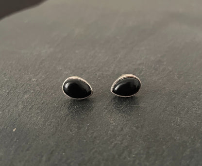 Black Onyx Teardrop Stud Earrings image 0