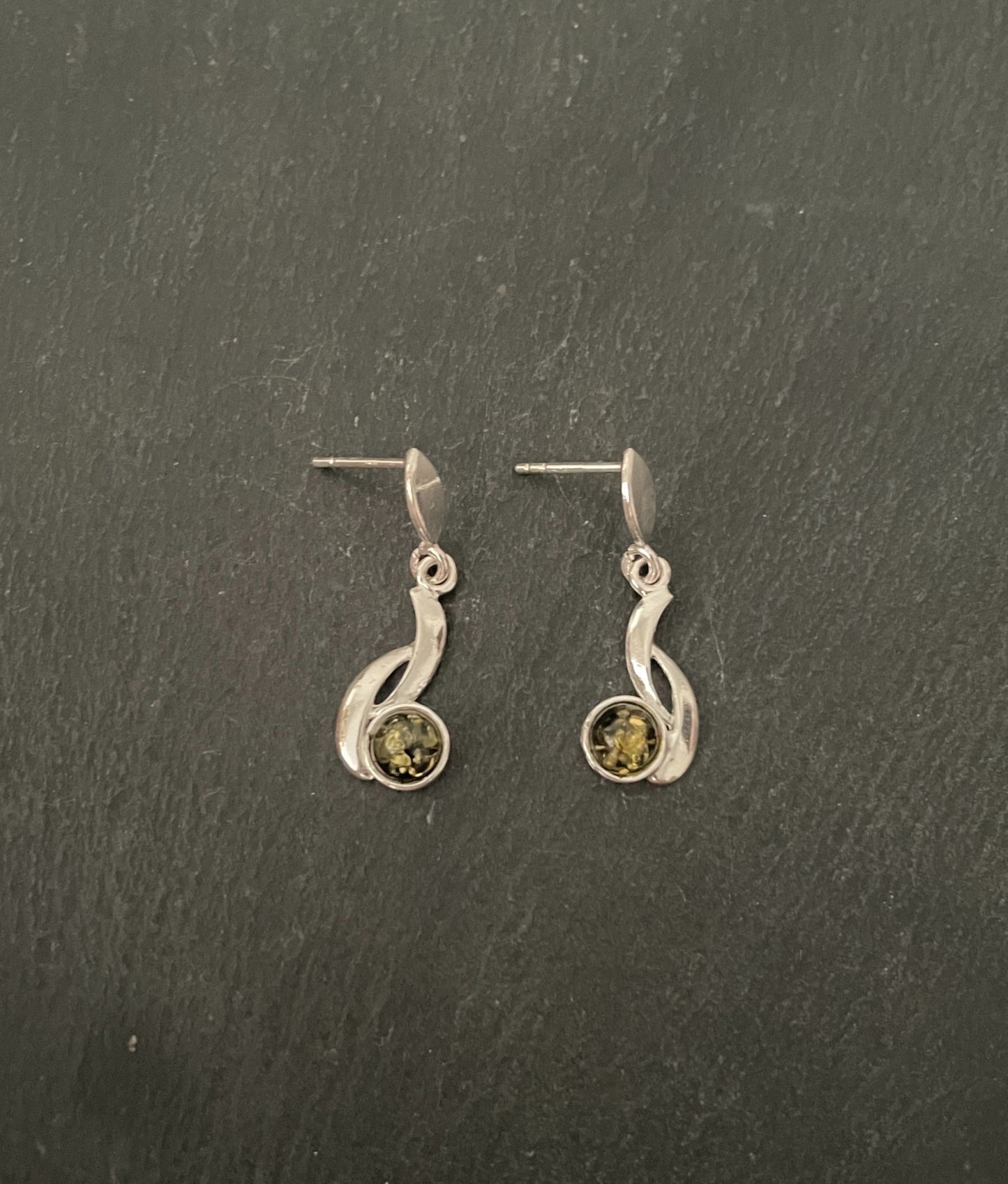 Green Amber and Silver Earrings image 0