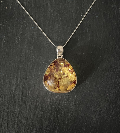 Red Amber and Silver Pendant image 0