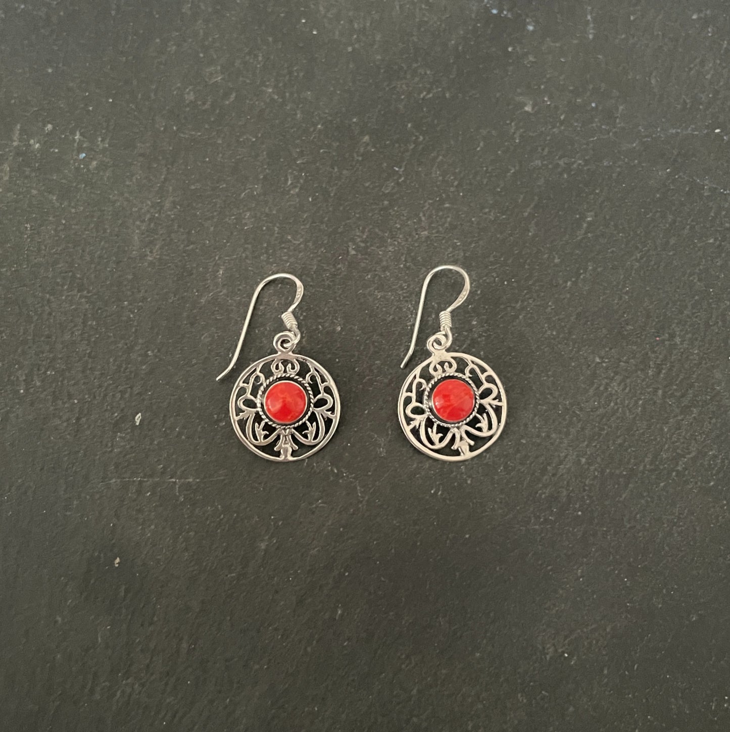 Round Coral Drop Earrings image 0