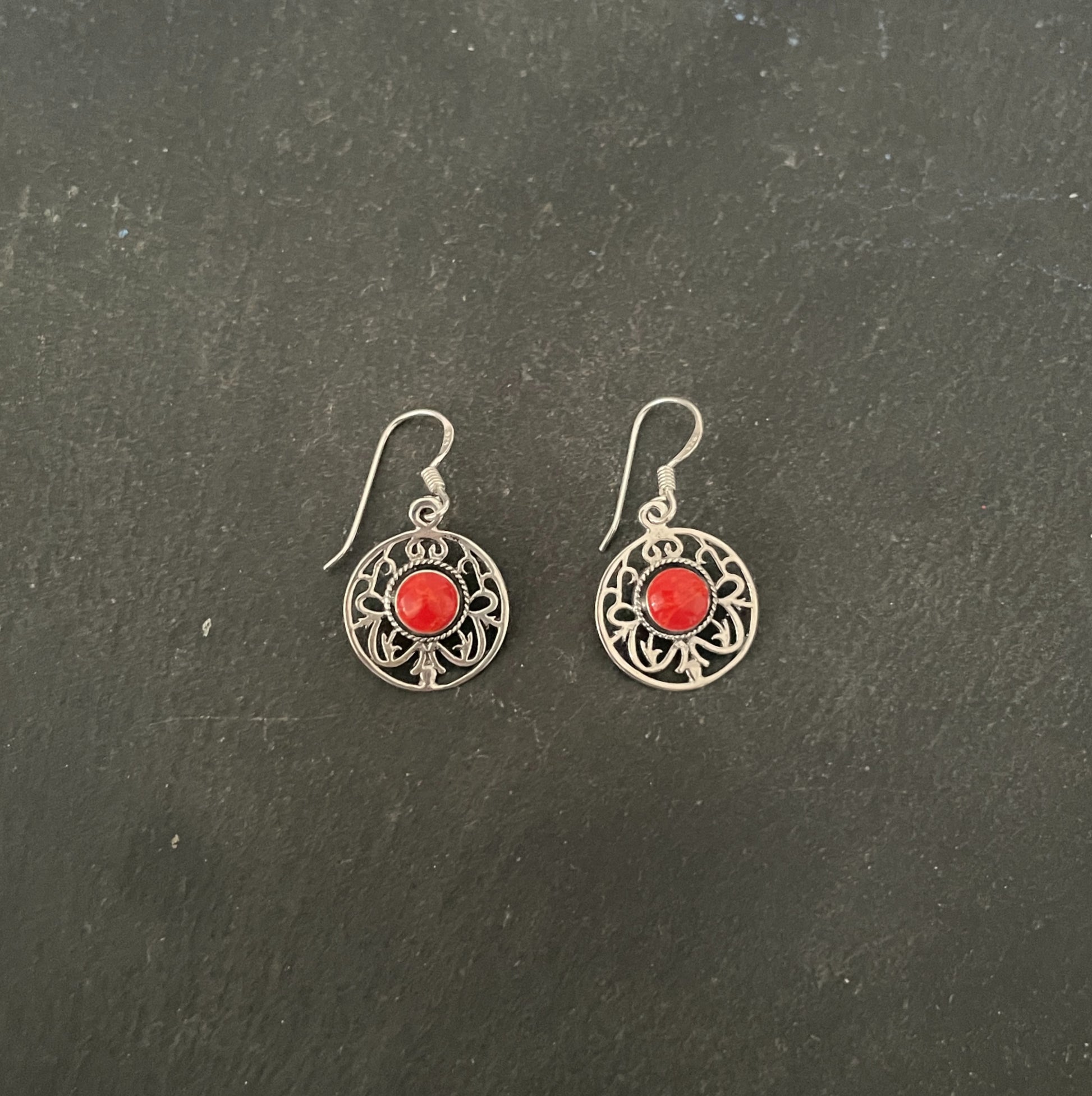 Round Coral Drop Earrings image 0