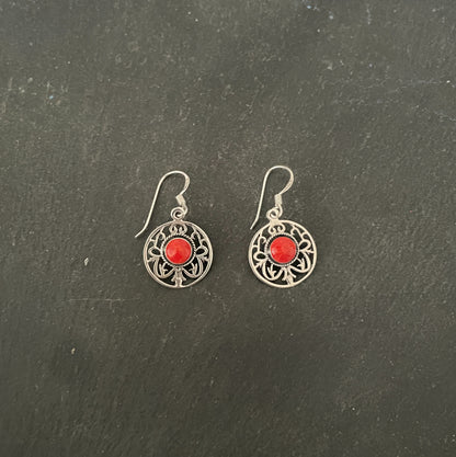 Round Coral Drop Earrings image 0