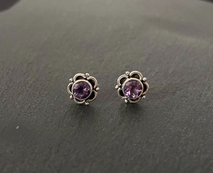 Amethyst Round Stud Earrings image 0