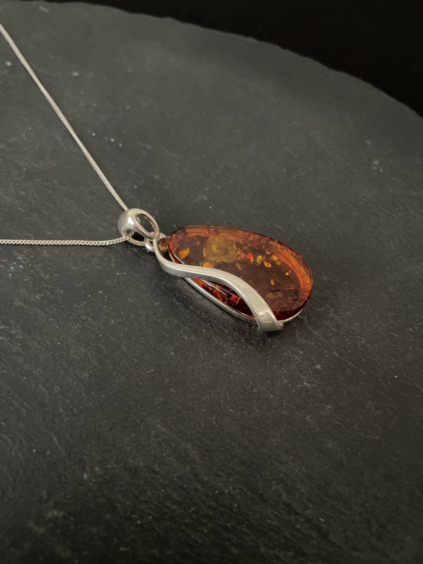 Amber and Handmade Silver Pendant image 2