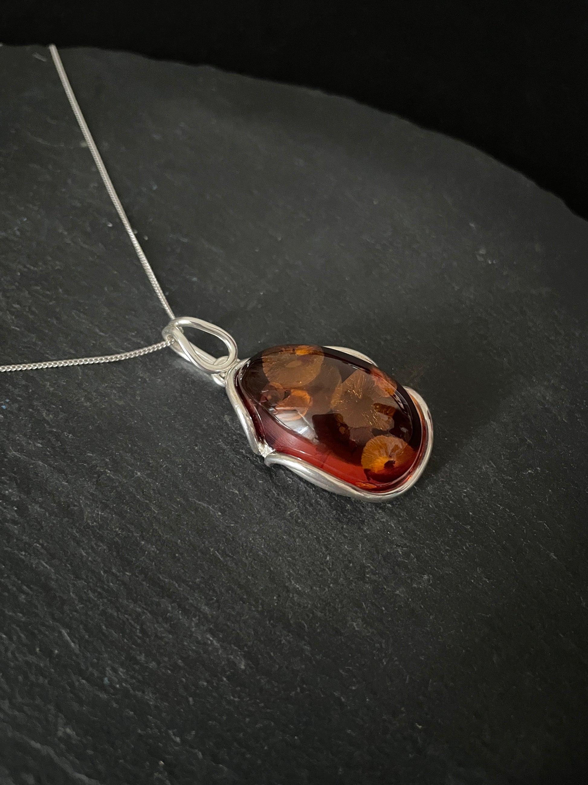 Amber Pendant with Handmade Silver Pendant image 1