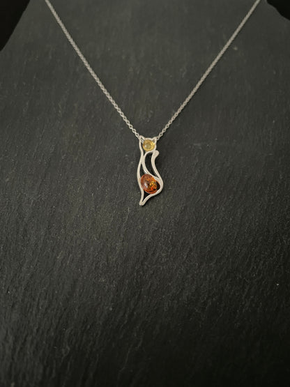 Amber and Silver Cat Pendant image 1
