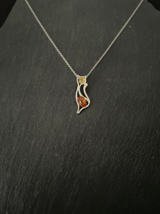 Amber and Silver Cat Pendant image 1