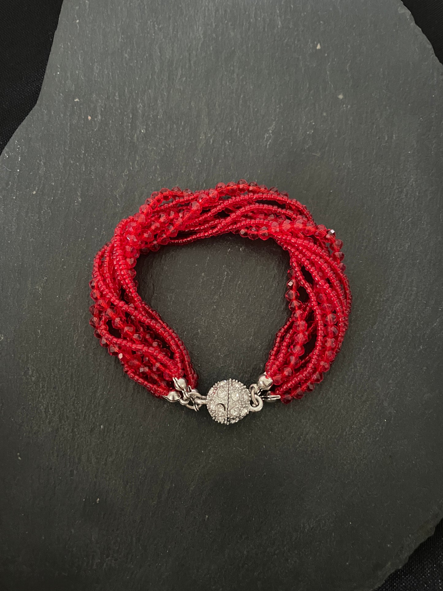 Red Multi Row Coloured Round Bead Bracelet image 3