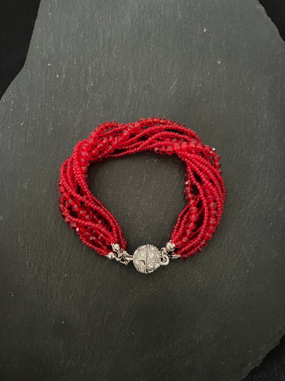 Red Multi Row Coloured Round Bead Bracelet image 3
