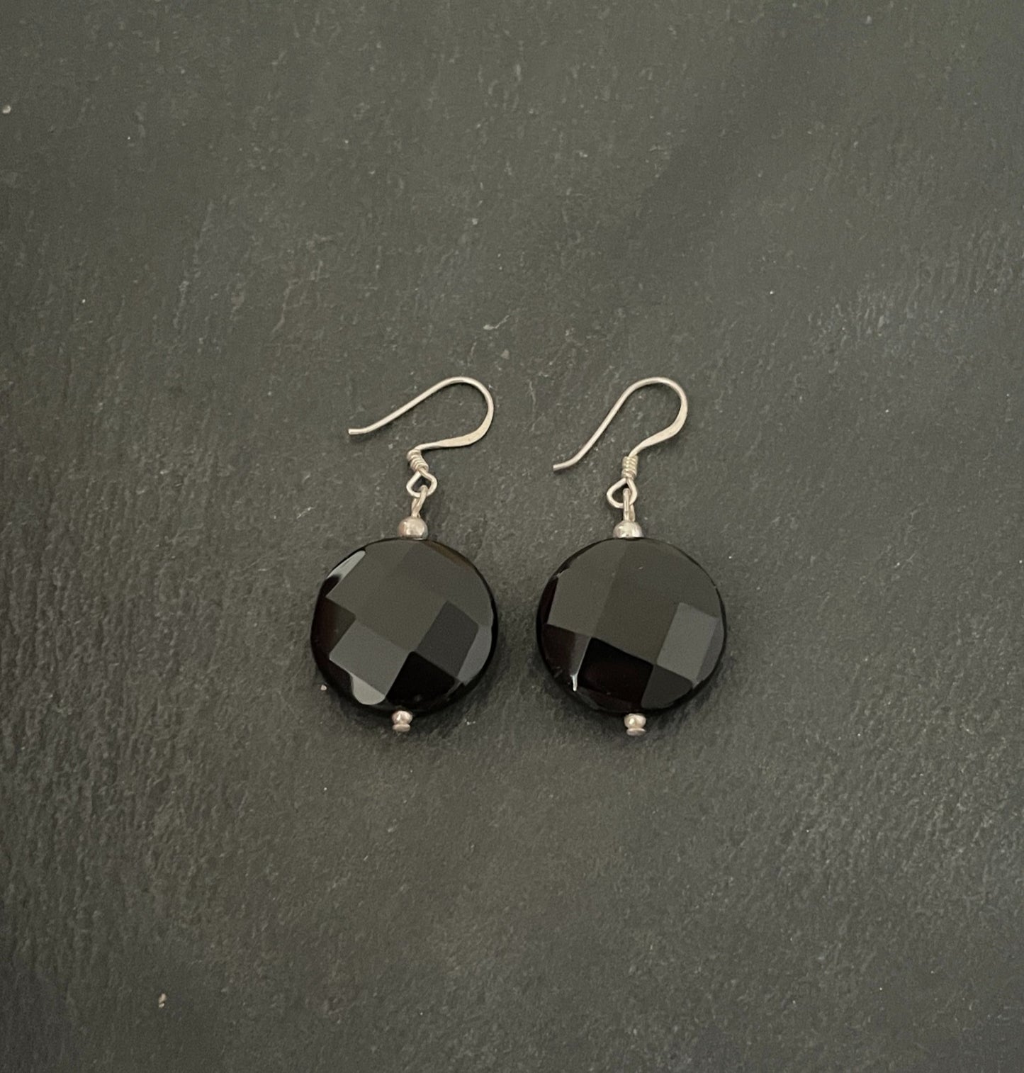 Round Black Onyx Drop Earrings image 0