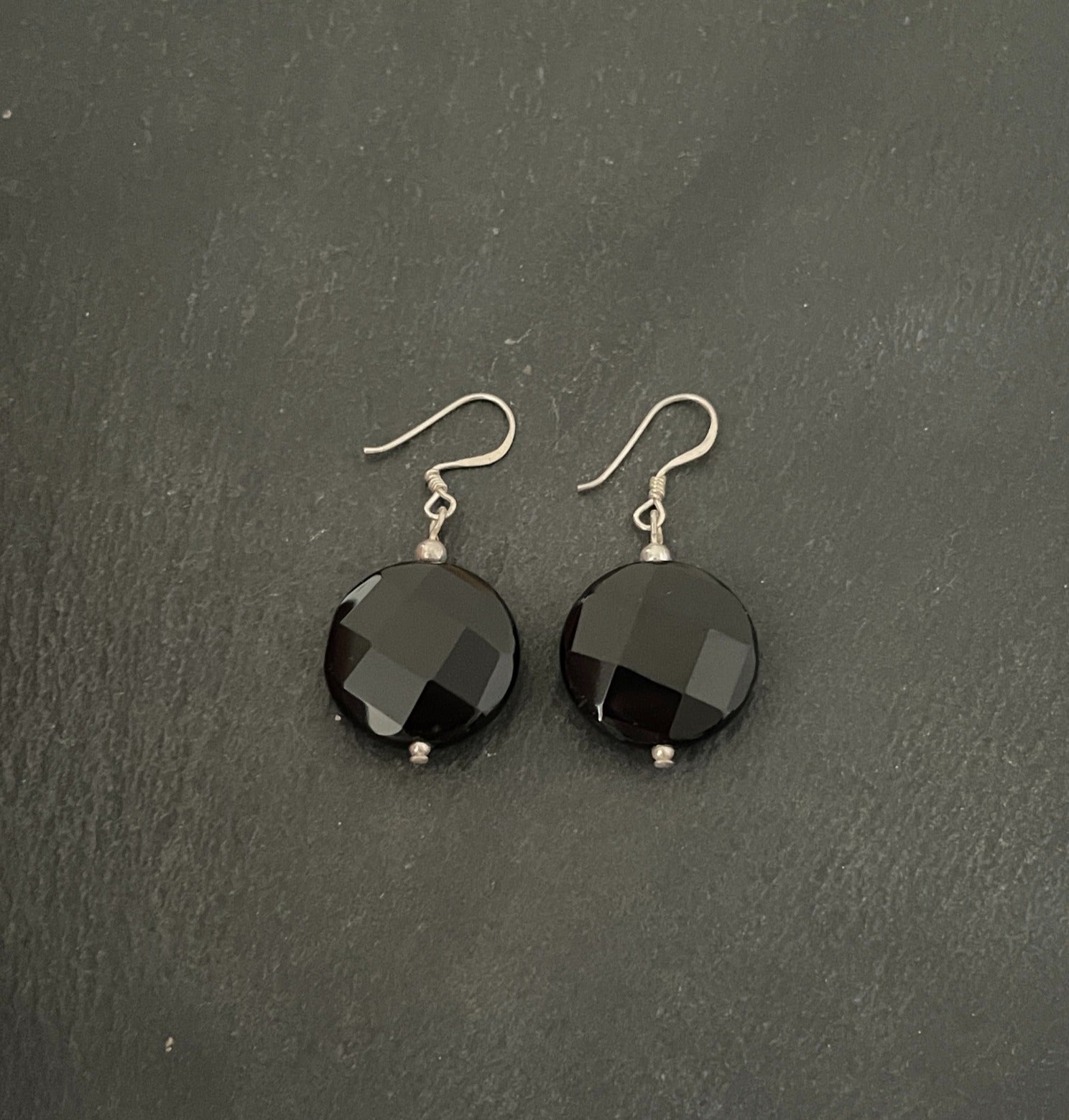 Round Black Onyx Drop Earrings image 0