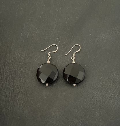 Round Black Onyx Drop Earrings image 0