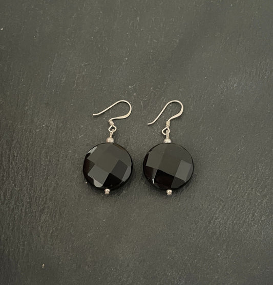 Round Black Onyx Drop Earrings image 0
