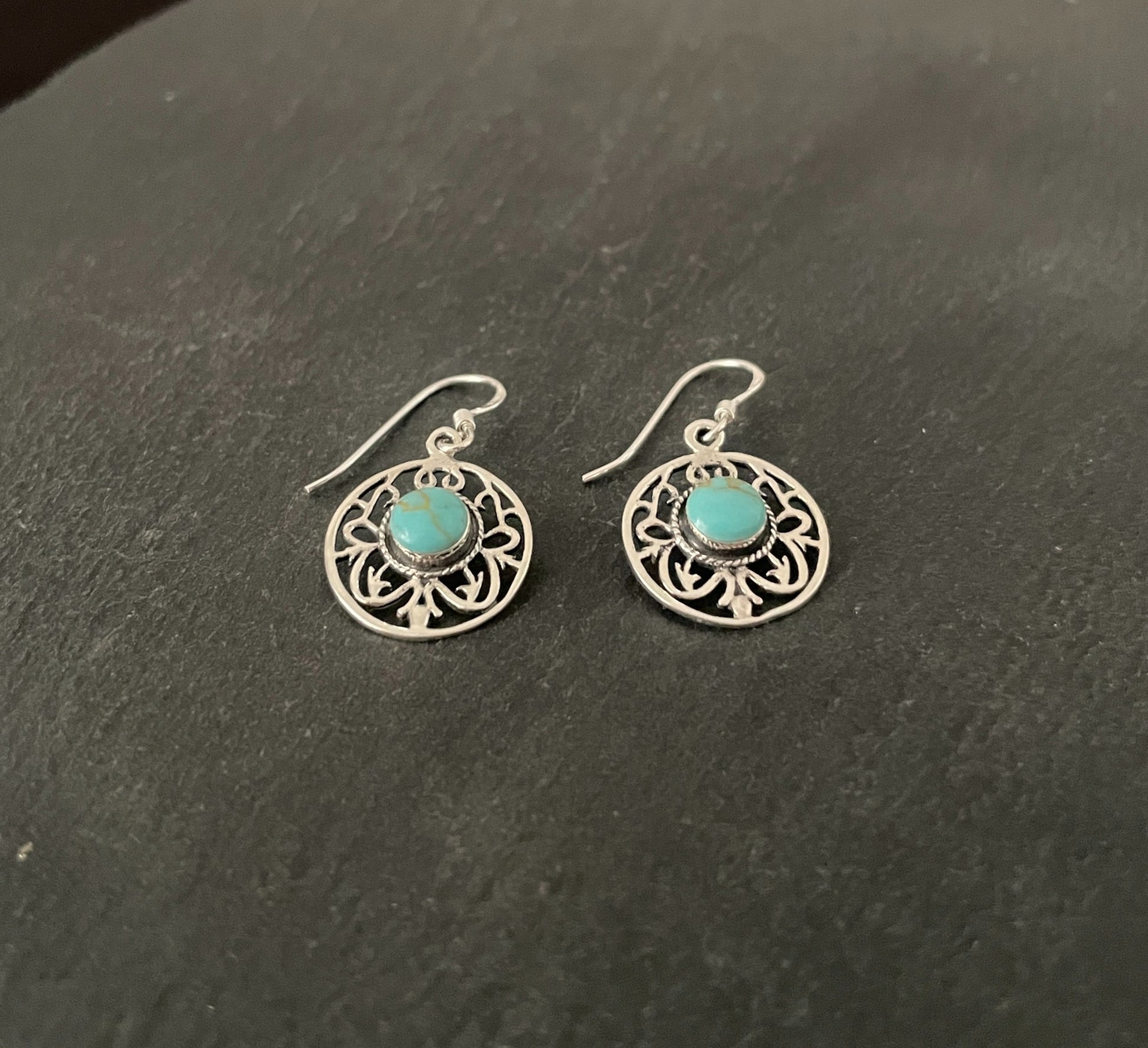 Round Turquoise and Silver Earrings image 1