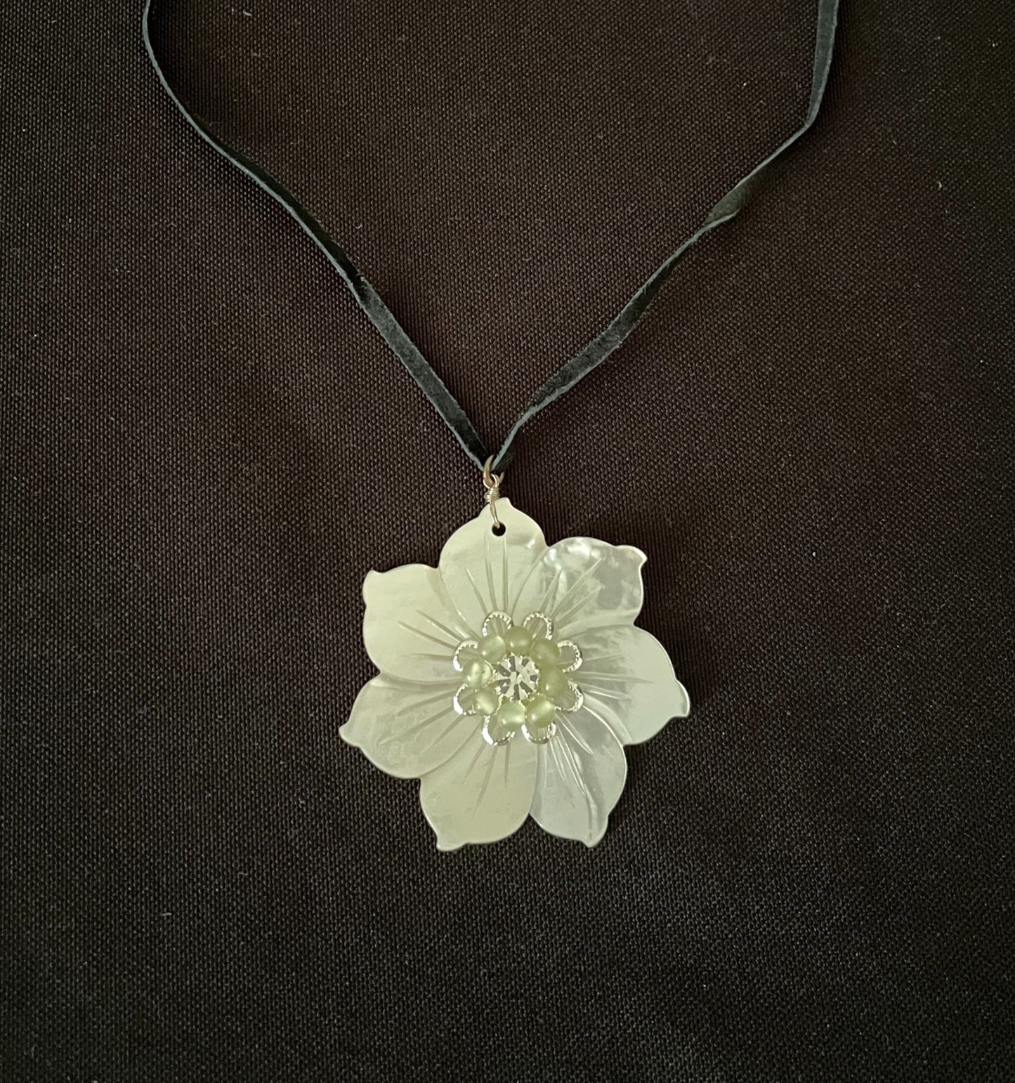 Mother of Pearl and New Jade Flower Necklace image 0