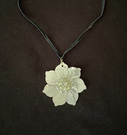 Mother of Pearl and New Jade Flower Necklace image 0
