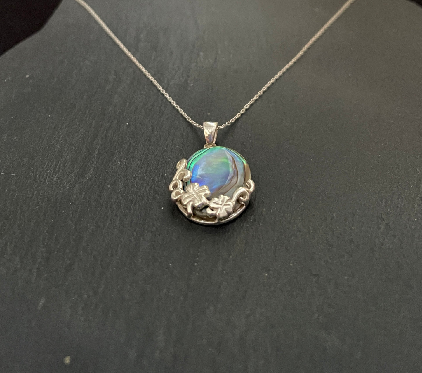 Paua Shell and Silver Oval Pendant image 1