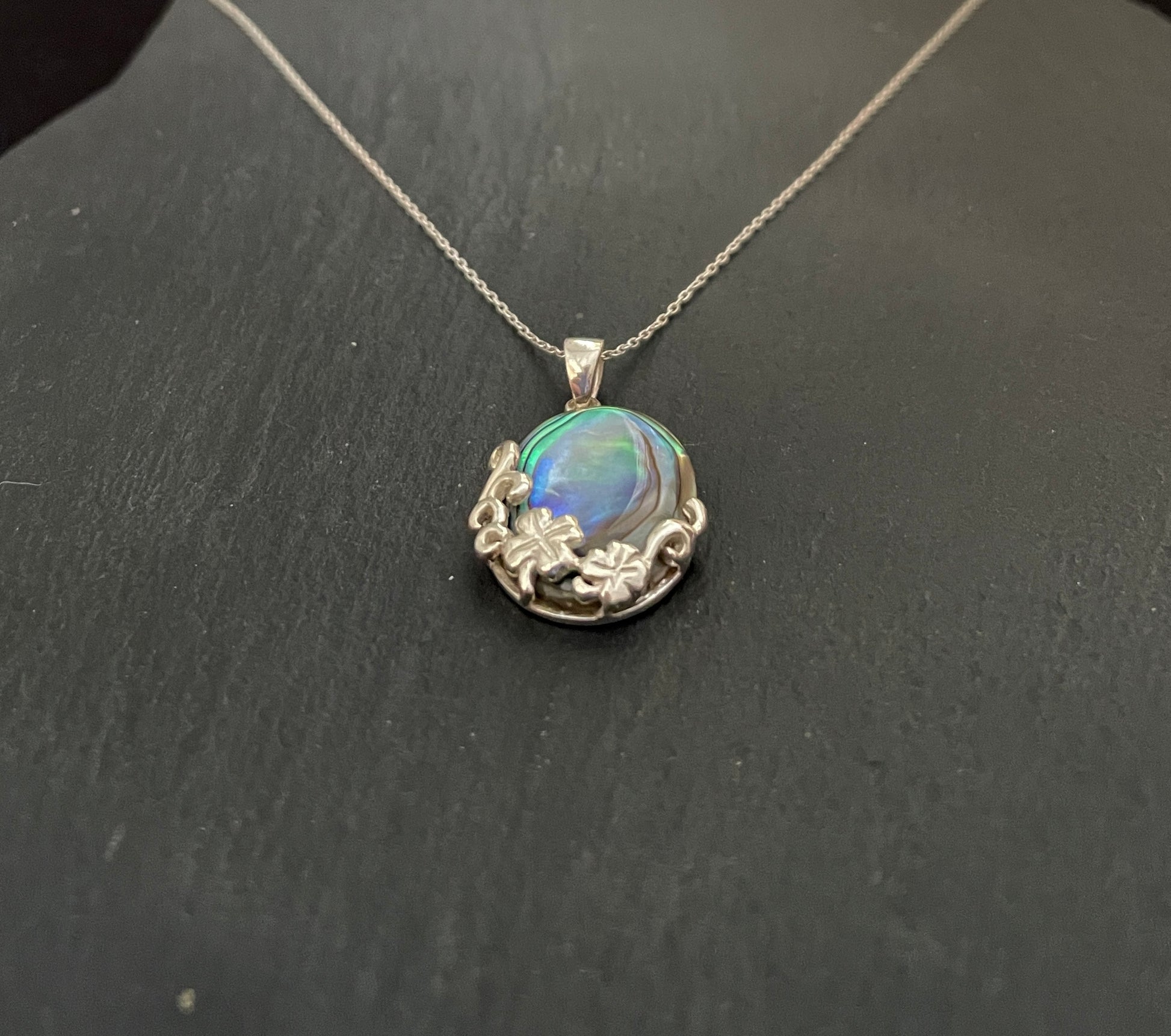 Paua Shell and Silver Oval Pendant image 1