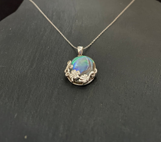 Paua Shell and Silver Oval Pendant image 1