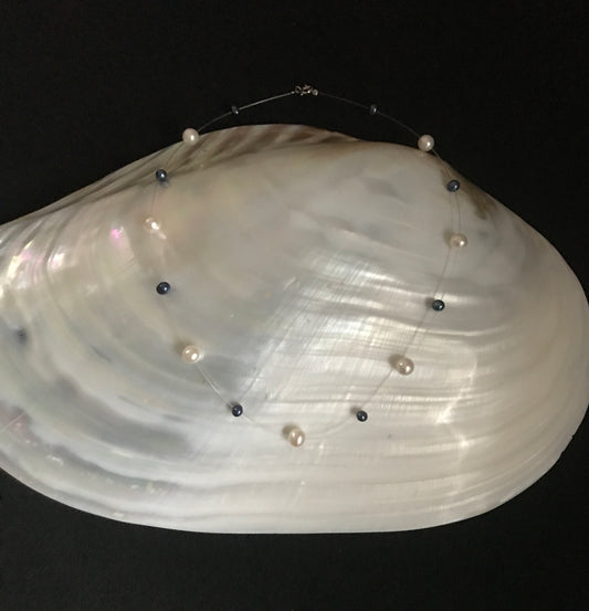 Blue and White Pearl Necklace image 1