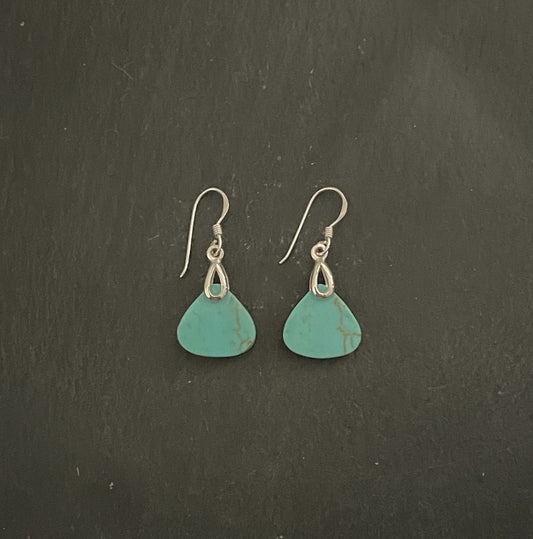 Turquoise and Silver Triangle Drop Earrings image 0